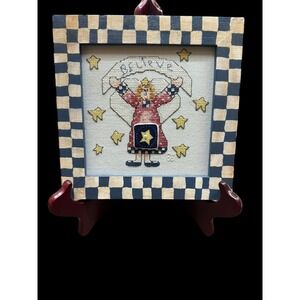 Country Angel Believe Star Button 7.25" x‎ 7.25" Checkerboard Needlepoint